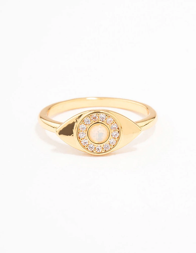 Gold Plated Opulent Cubic Zirconia Evil Eye Ring