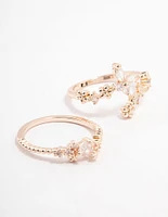 Rose Gold Plated Floral Stone Stacking Ring Pack