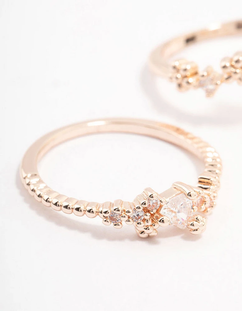 Rose Gold Plated Floral Stone Stacking Ring Pack