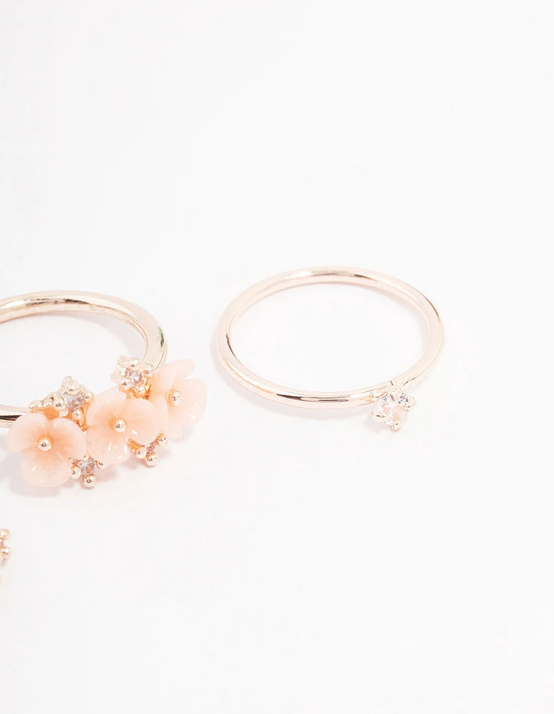 Rose Gold Plated Triple Flower Stacking Ring Pack