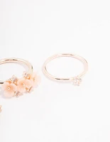 Rose Gold Plated Triple Flower Stacking Ring Pack