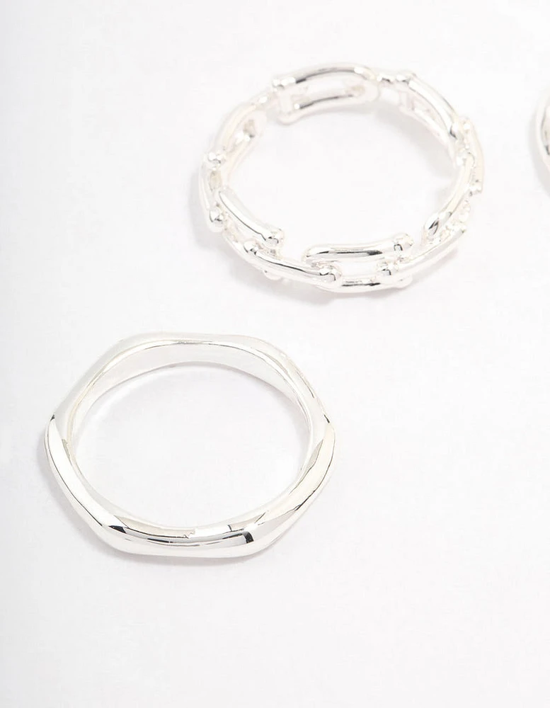 Silver Plated Chain Link Stacking Ring Pack