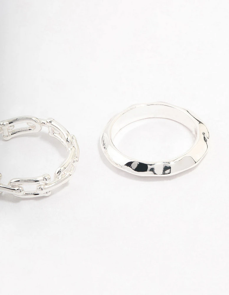 Silver Plated Chain Link Stacking Ring Pack