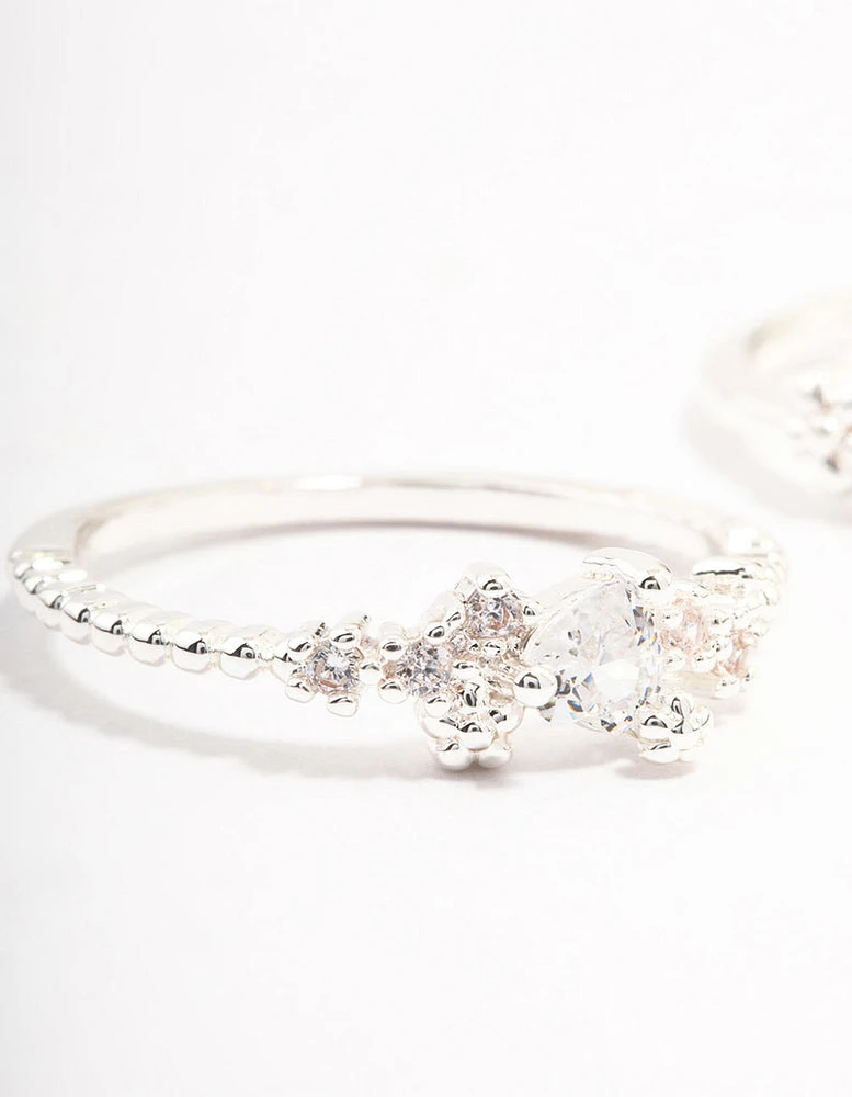 Silver Plated Floral Stone Stacking Rings