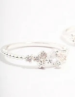 Silver Plated Floral Stone Stacking Rings