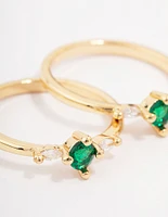 Gold Plated Dainty Trio Emerald Cubic Zirconia Ring Pack