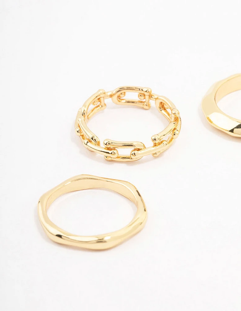 Gold Plated Chain Link Stacking Ring 3-Pack