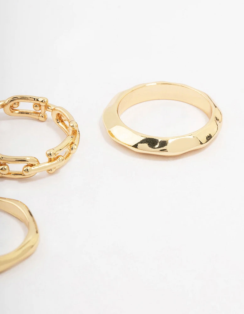 Gold Plated Chain Link Stacking Ring 3-Pack