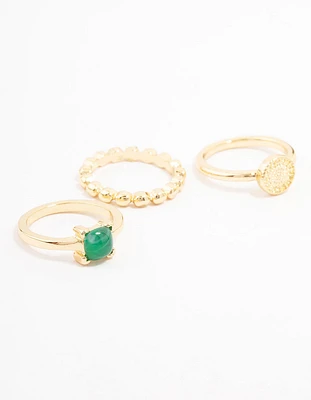 Gold Plated Textured Coin Stacking Ring Pack