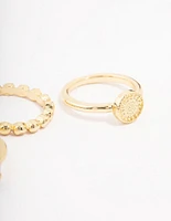 Gold Plated Textured Coin Stacking Ring Pack