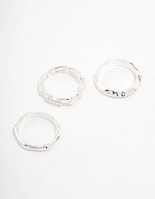 Silver Plated Chain Link Stacking Ring Pack