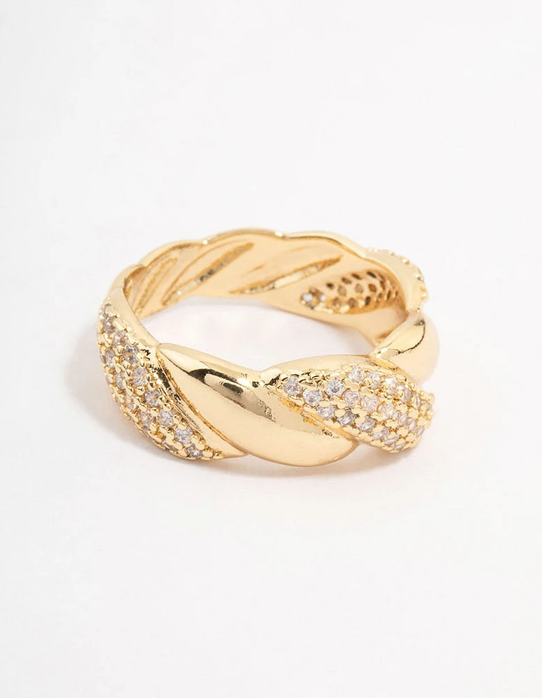 Gold Plated Cubic Zirconia Braided Ring