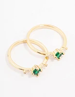 Gold Plated Dainty Trio Emerald Cubic Zirconia Ring Pack