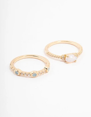 Gold Plated Oval Bezel Stacking Rings