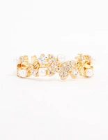 Gold Plated Butterfly Pearl Band Ring