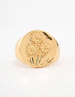 Gold Plated Floral Signet Ring