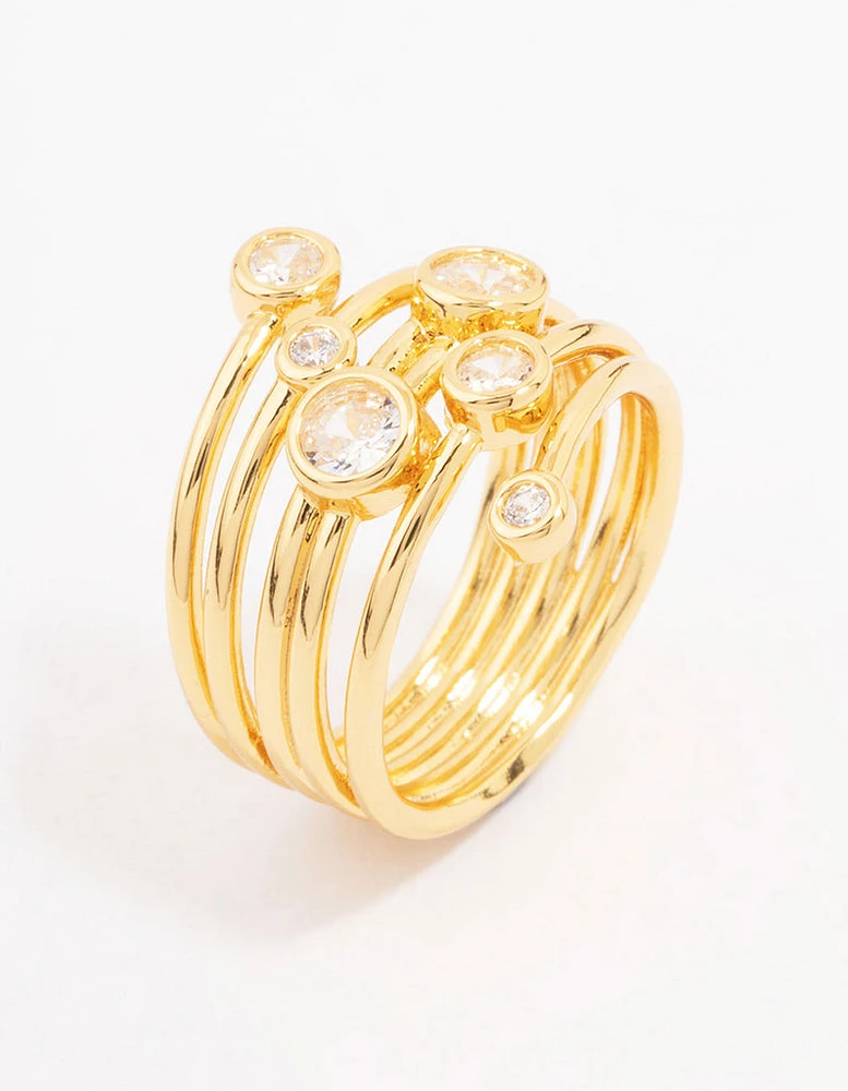 Gold Plated Bezel Layered Coil Ring