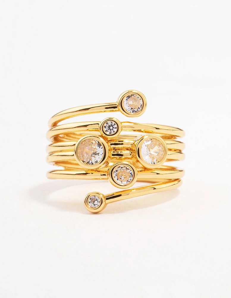 Gold Plated Bezel Layered Coil Ring