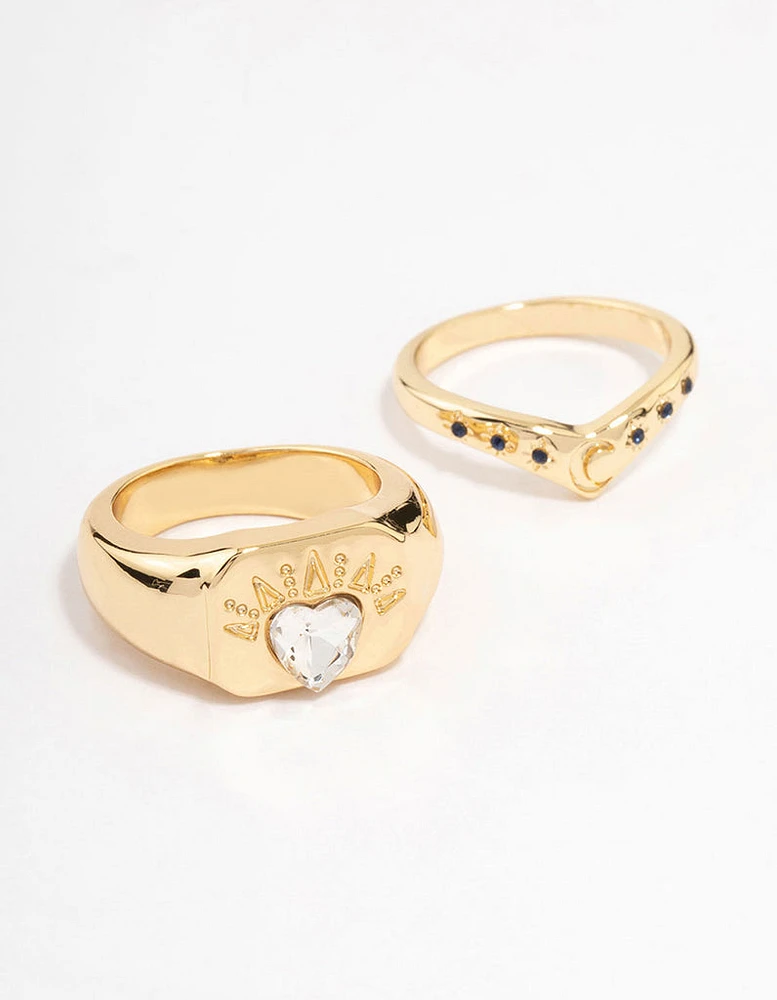 Gold Plated Heart Signet Stacking Ring