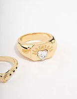 Gold Plated Heart Signet Stacking Ring