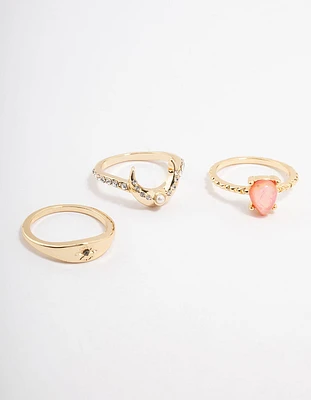 Gold Plated Celestial Pear Stacking Ring Pack