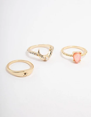 Gold Plated Celestial Pear Stacking Ring Pack