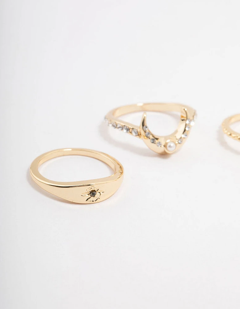 Gold Plated Celestial Pear Stacking Ring Pack