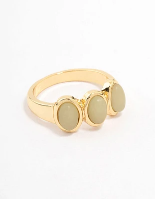 Gold Plated Trio Oval Stone Ring