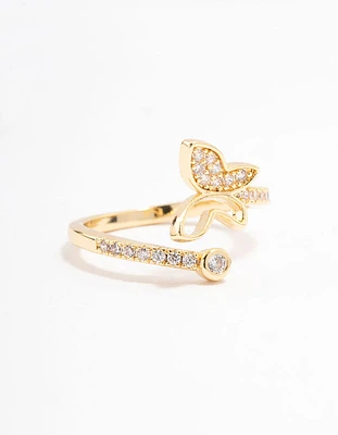 Gold Plated Butterfly Cubic Zirconia Wrapped Ring