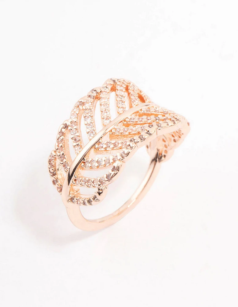 Rose Gold Leaf Band Cubic Zirconia Ring