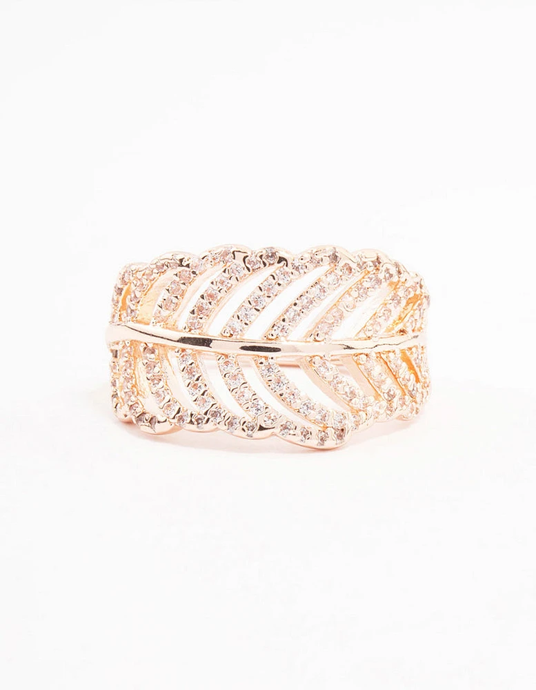 Rose Gold Leaf Band Cubic Zirconia Ring