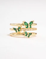 Gold Plated Triple Butterfly Band Ring