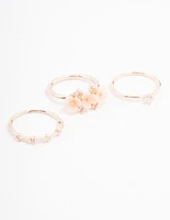 Rose Gold Plated Triple Flower Stacking Ring Pack