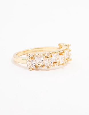 Gold Plated Staggered Cubic Zirconia Band Ring