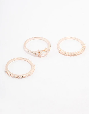 Rose Gold Plated Fine Marquise Stacking Ring 3-Pack