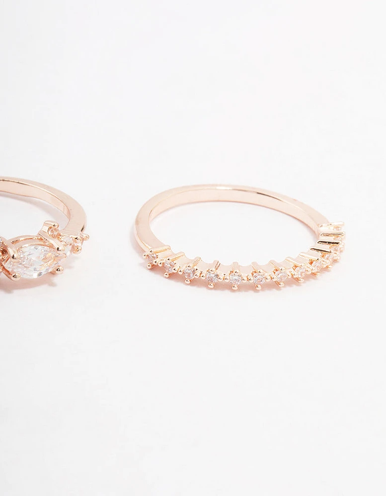 Rose Gold Plated Fine Marquise Stacking Ring 3-Pack