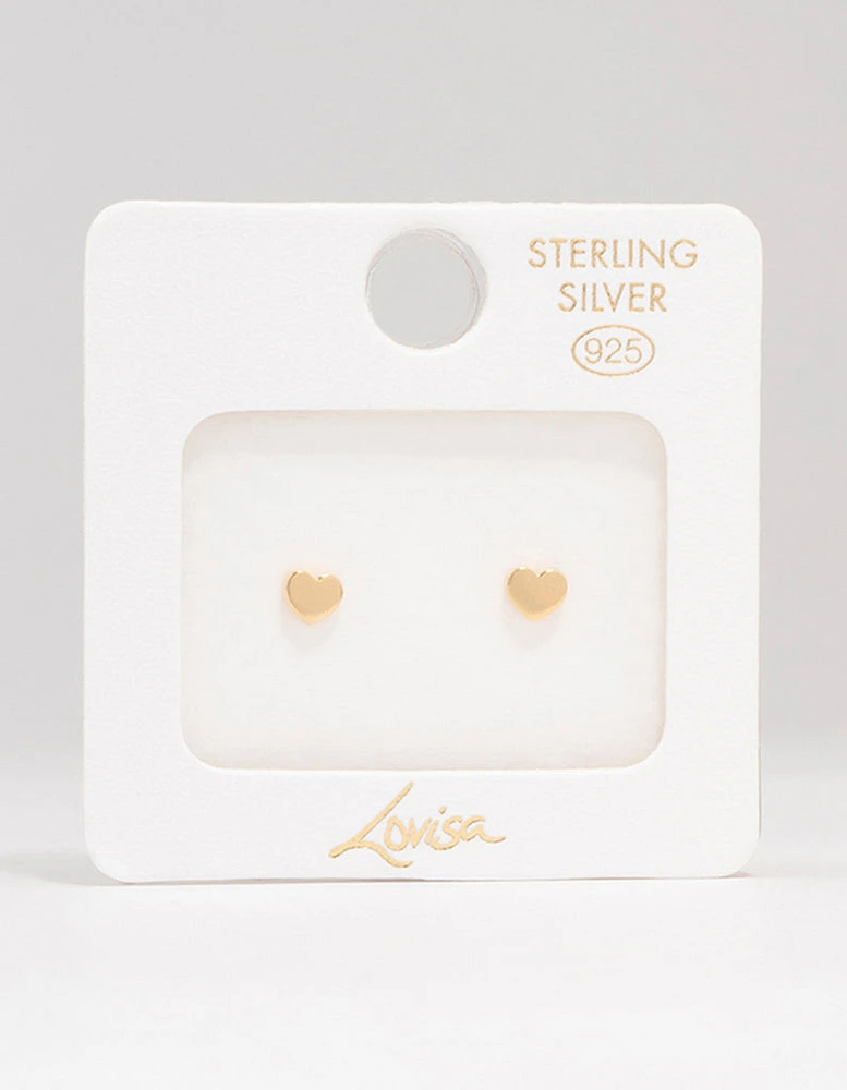 Gold Plated Sterling Silver Heart Stud Earrings