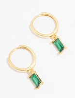 Gold Plated Sterling Silver Green Cubic Zirconia Baguette Hoop Earrings