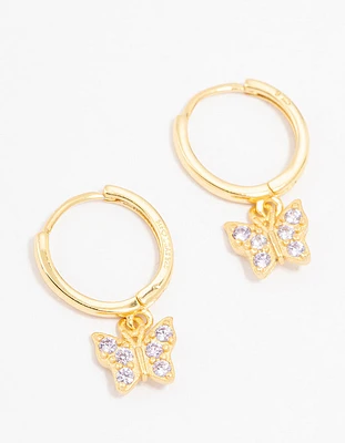 Gold Plated Sterling Silver Cubic Zirconia Butterfly Earrings