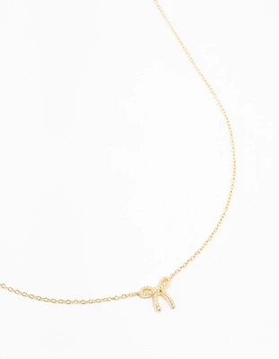 Gold Plated Sterling Silver Cubic Zirconia Bow Necklace