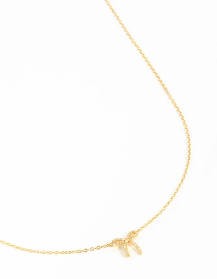 Gold Plated Sterling Silver Cubic Zirconia Bow Necklace