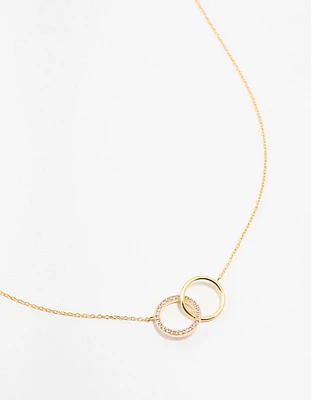 Gold Plated Sterling Silver Pave Link Hoop Necklace