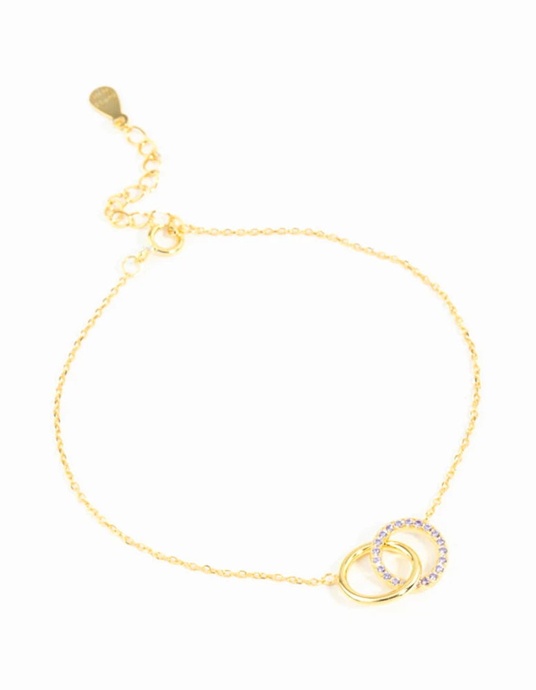 Gold Plated Sterling Silver Pave Link Hoop Bracelet & Anklet Set