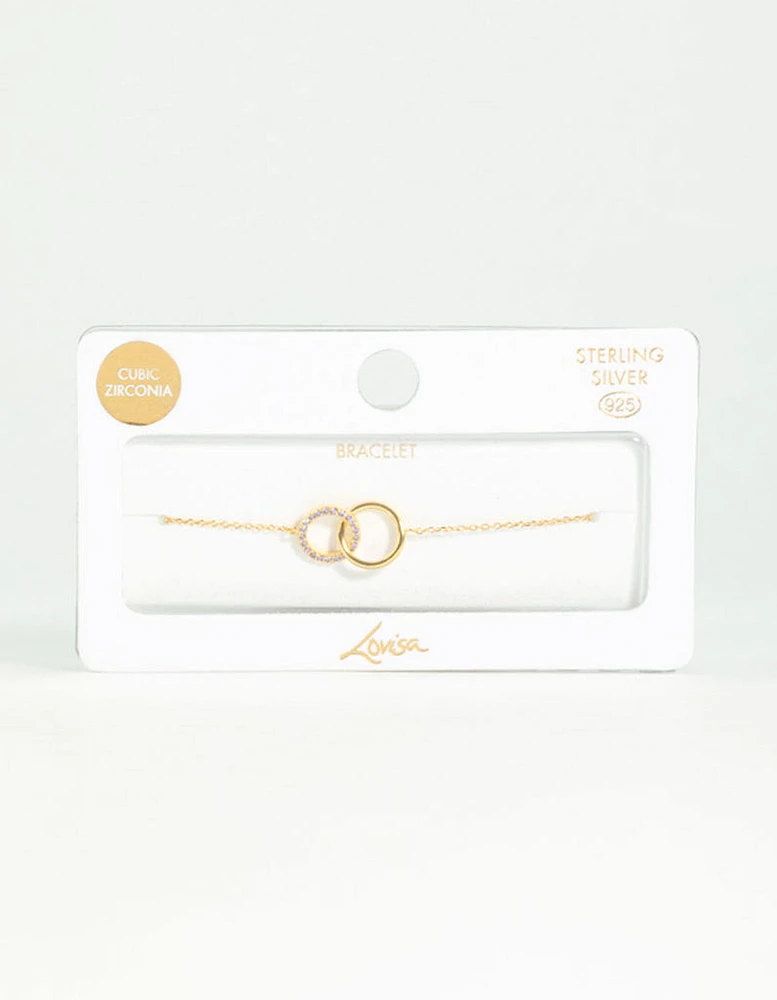 Gold Plated Sterling Silver Pave Link Hoop Bracelet & Anklet Set