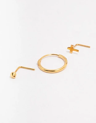 Gold Plated Sterling Silver Nose Ring & Studs 3-Pack