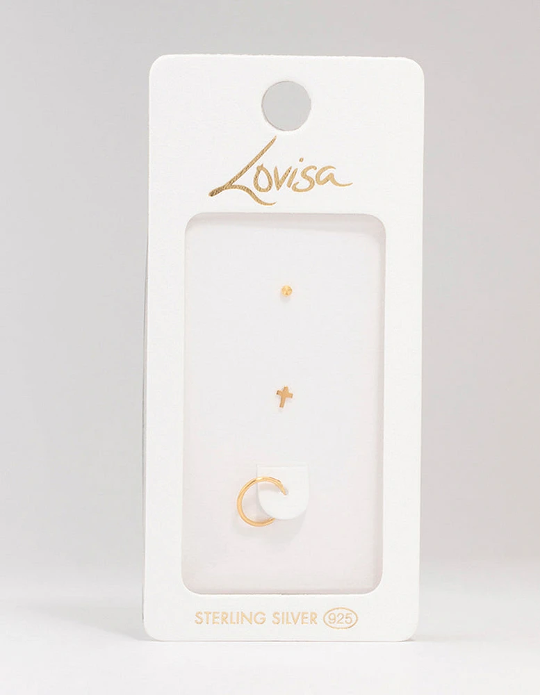 Gold Plated Sterling Silver Nose Ring & Studs 3-Pack