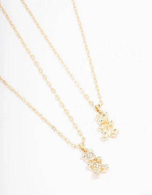 Gold Diamante Teddy Pendant Necklace Pack