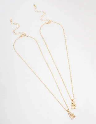 Gold Diamante Teddy Pendant Necklace Pack