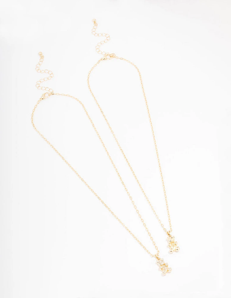 Gold Diamante Teddy Pendant Necklace Pack