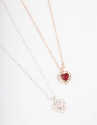 Gold & Silver Heart Halo Necklace Pack